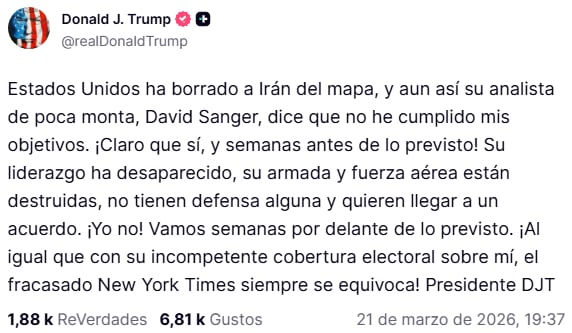 Donald Trump publicó un mensaje en la red social Truth Social