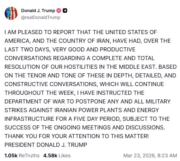 El posteo de Trump en Truth Social