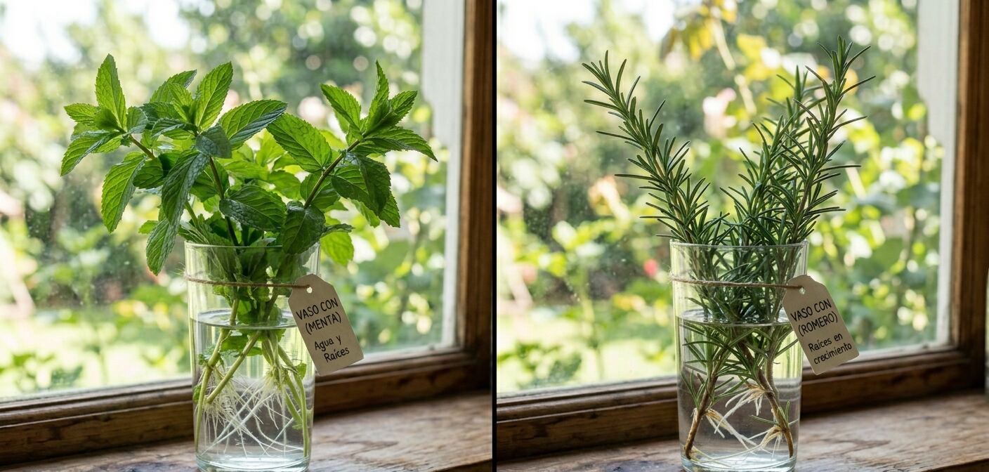 El romero y la menta son ideales para tener en casa. (Imagen generada con IA)