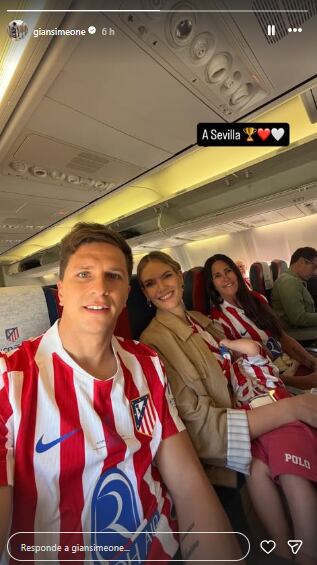 Gianluca, Eva, Faustino y Carolina rumbo a Sevilla para la final de la Copa del Rey  (Foto: Instagram @giansimeone)