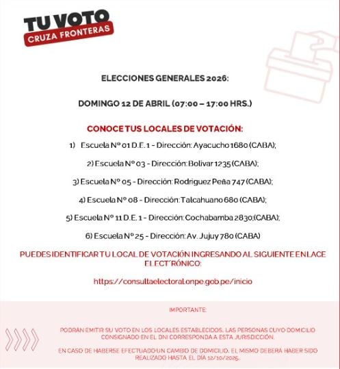 Los lugares de votación en CABA para las elecciones presidenciales en Perú