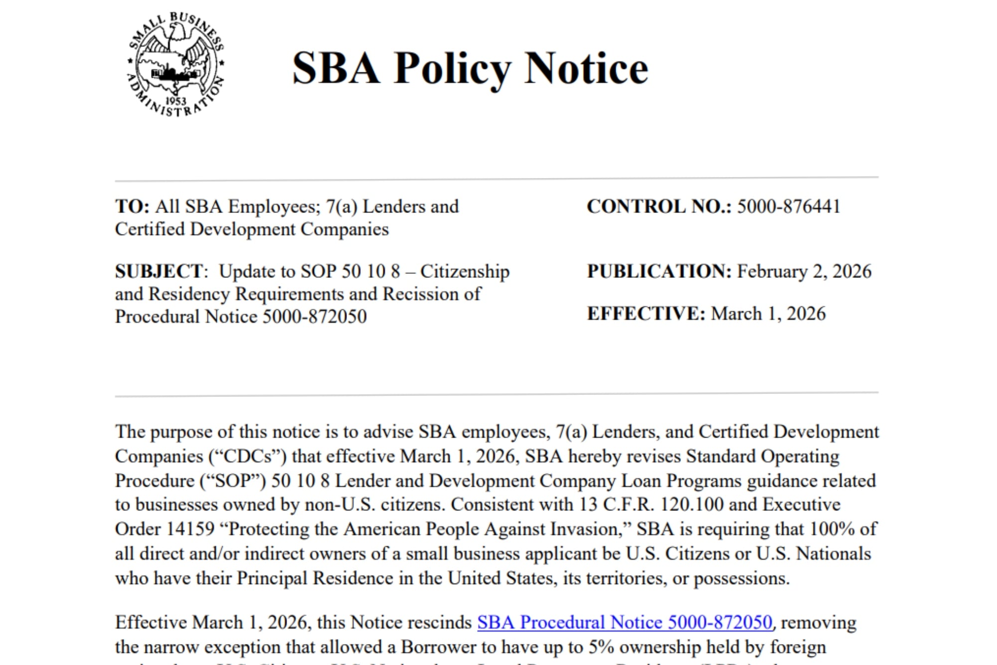 La medida tomada por la SBA le prohíbe acceder a préstamos a los inmigrantes