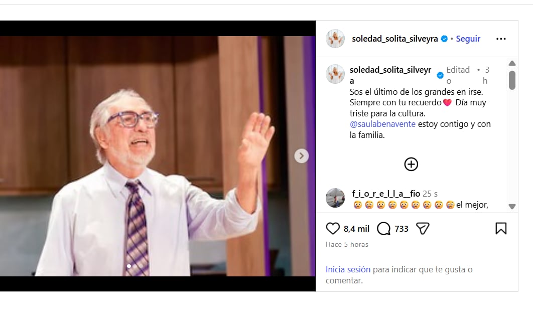 El sentido mensaje de Soledad Silveyra por la muerte de Luis Brandoni. (Foto: Instagram/soledad_solita_silveyra)