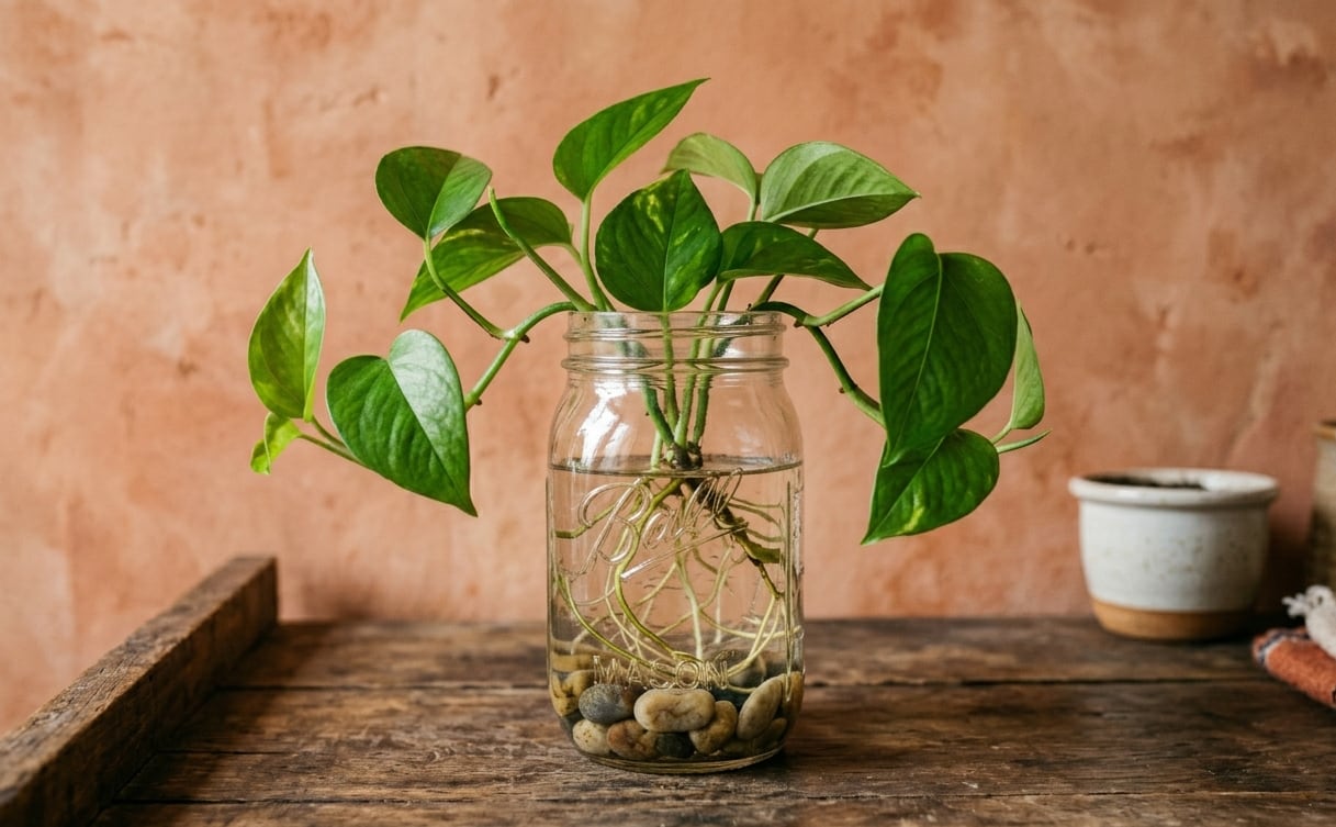 El potus crece en agua sin problema. (Imagen ilustrativa IA Gemini)
