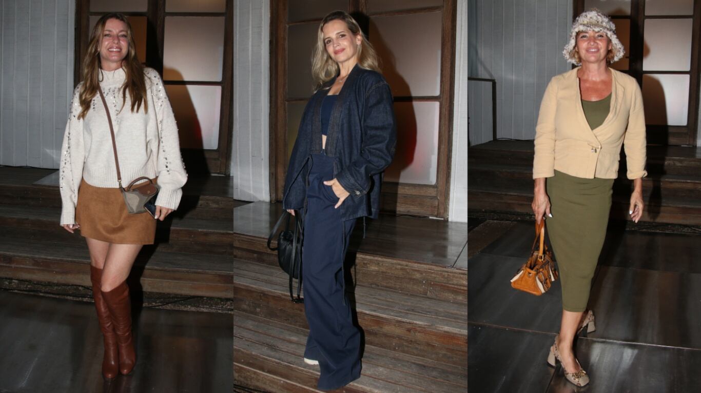 Geraldine Neumann, Sabrina Garcirena y Nanzy Pazos, presentes en el desfile de la marca de Puli Demaría. (Foto: Movilpress)