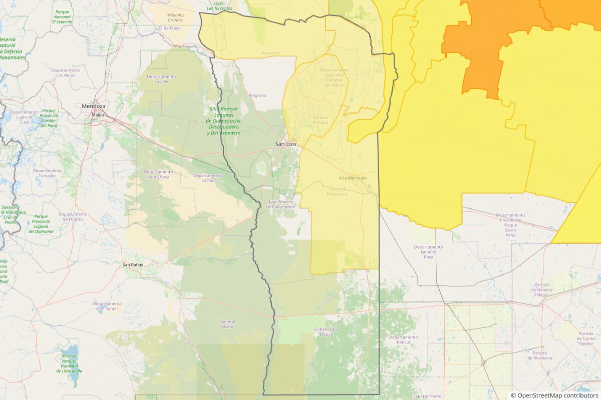 Zona de la provincia de San Luis alcanzada por el alerta que emitió el Servicio Metereológico Nacional. (Foto: TN)