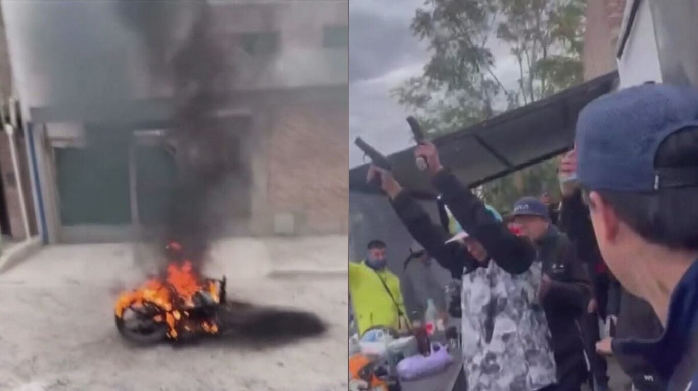 Tras el asesinato de un joven de 20 años en Valentina Sur, Neuquén, sus amigos llevaron adelante una despedida tumbera en la calle a plena luz del día. (Fotos: captura de Eltrece.)