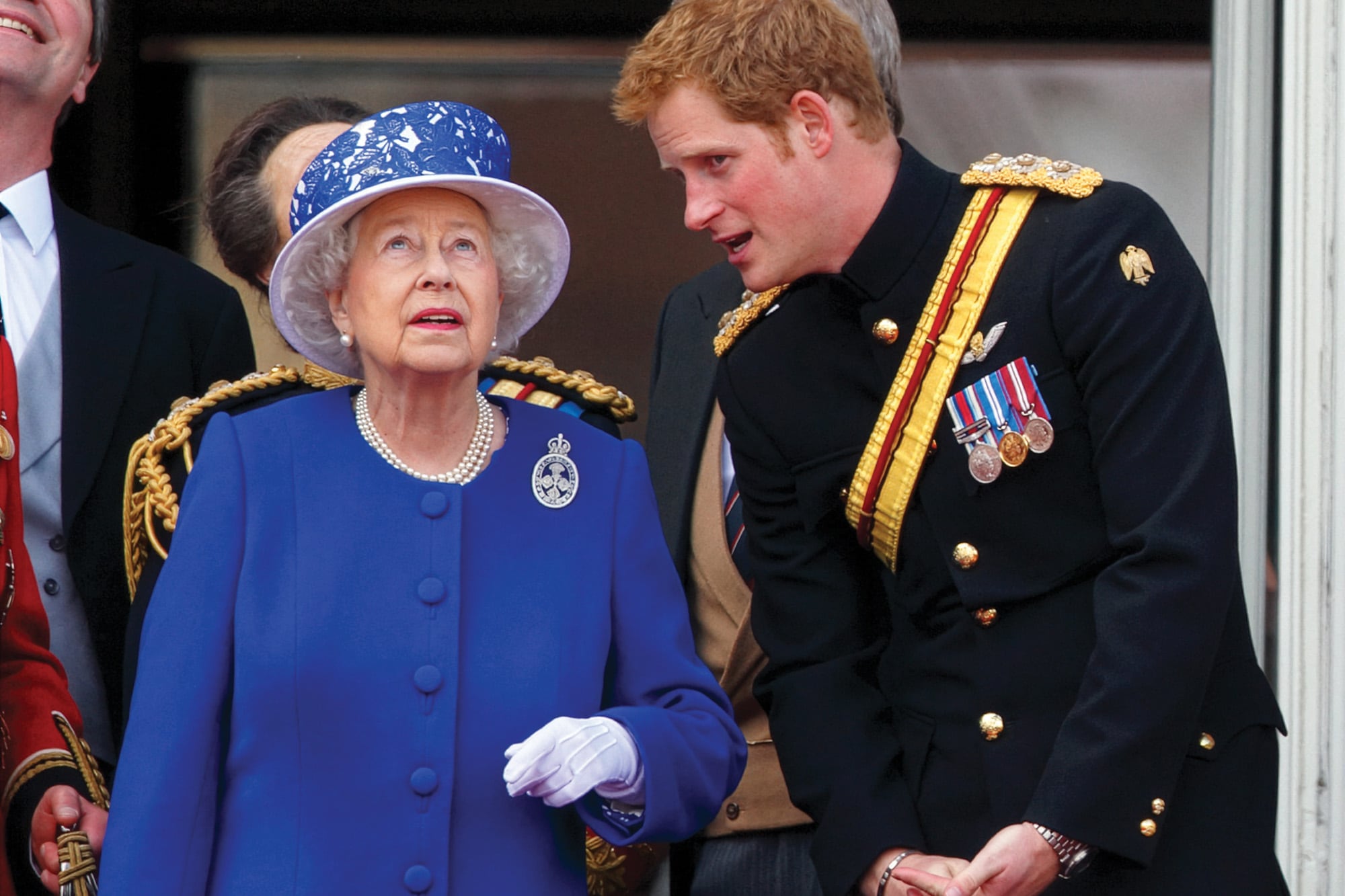Junto al príncipe Harry en el balcón del Palacio de Buckingham durante el Trooping de Colour de 2013