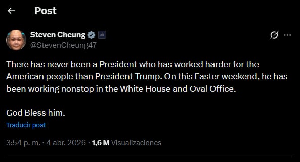 El mensaje de Steven Cheung, el asistente de Trump y vocero de la Casa Blanca