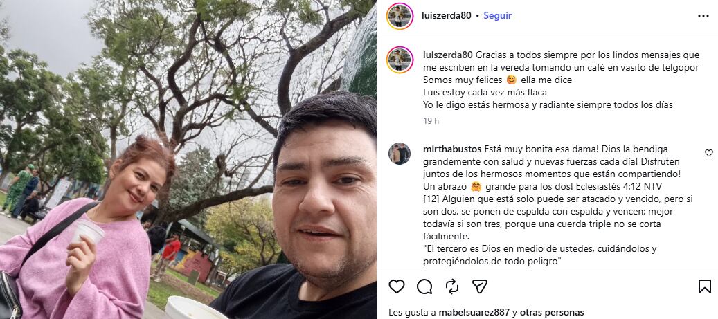 Noelia evoluciona favorablemente (Foto: captura Instagram/luiszerda80)