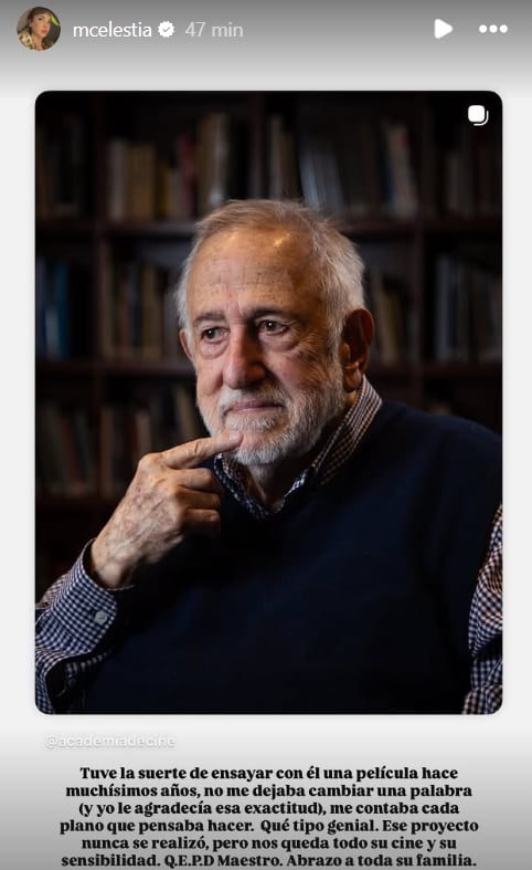 El posteo de Celeste Cid para homenajear a Adolfo Aristarain. (Foto: Instagram / mcelestia)