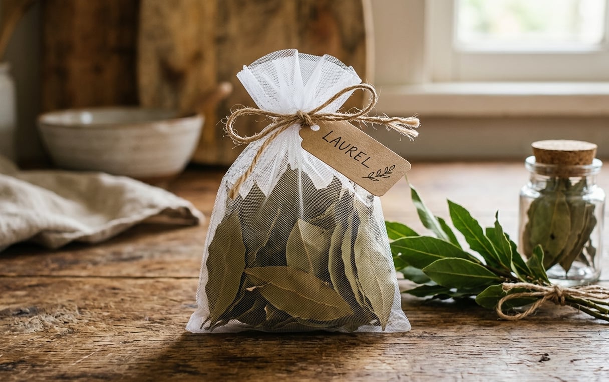 La bolsita con hojas de laurel se puede colocar en lugares estratégicos de la casa. (Imagen ilustrativa IA Gemini)