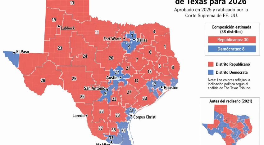 Es oficial: el nuevo mapa de distribución de distritos en Texas que la Corte Suprema permitió aplicar para 2026