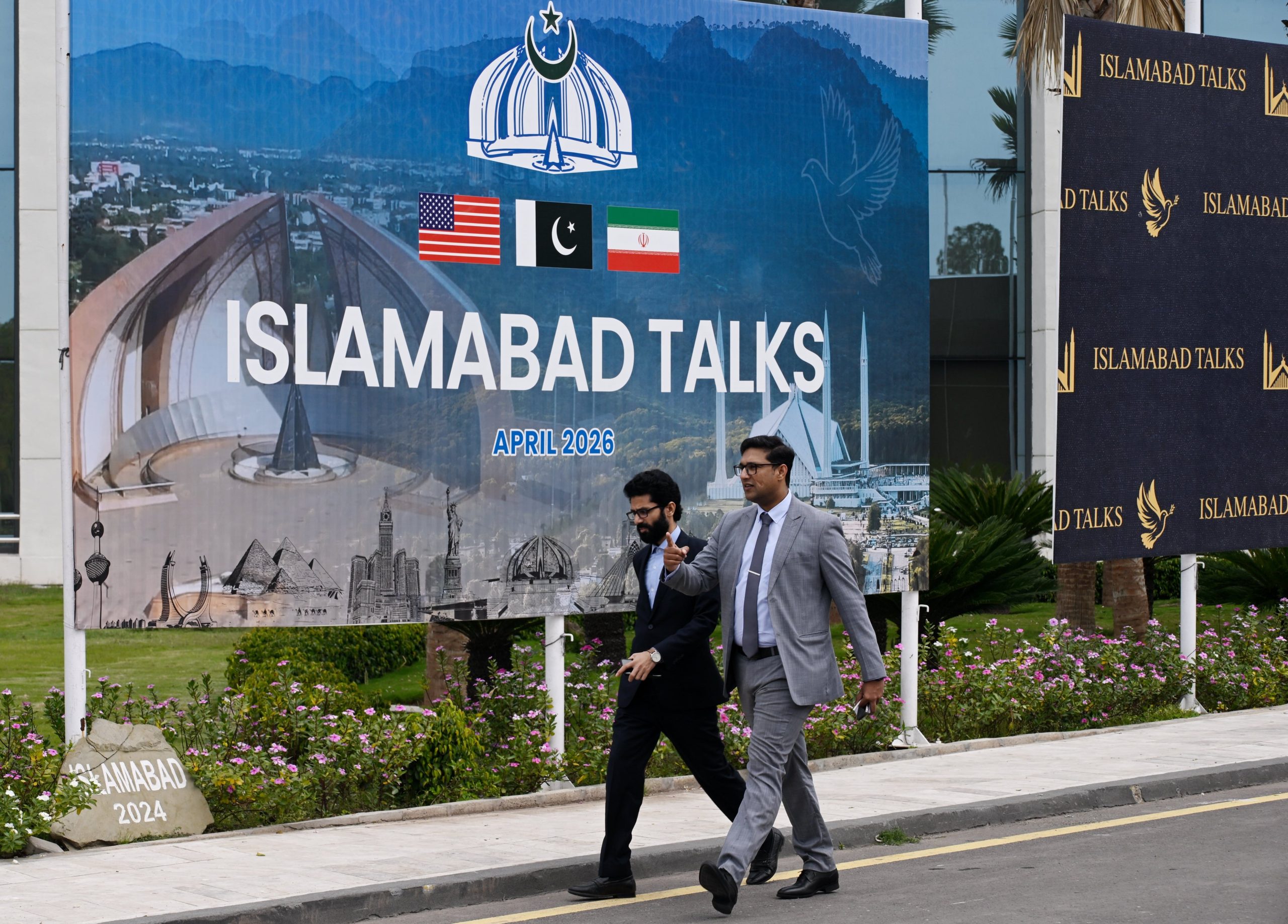 El centro de prensa para las conversaciones entre Estados Unidos e Irán, en Islamabad, Pakistán