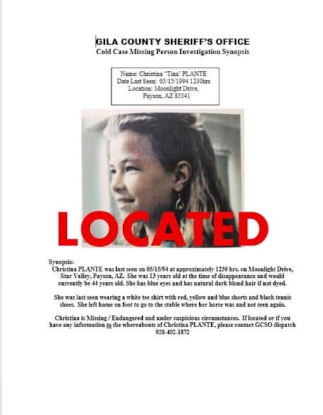 La carta de desaparición de Christina en Arizona