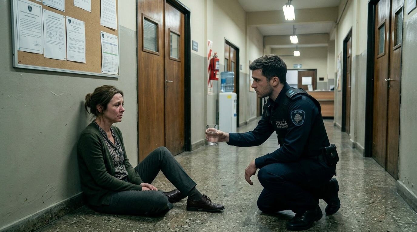 Cristian, el policía, se mostró muy gentil con ella. Era un espacio de calma entre tanta incertidumbre. (Foto ilustrativa generada con IA).