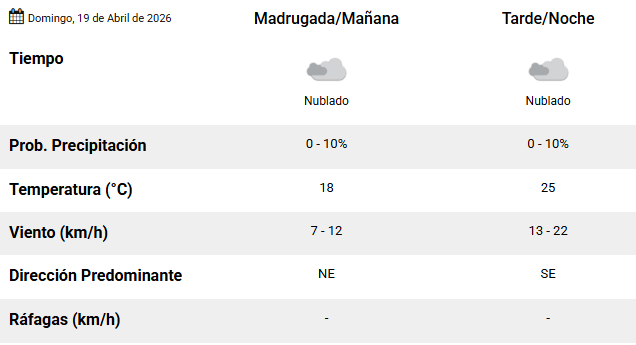 El pronóstico del domingo 19 de abril (Captura SMN).