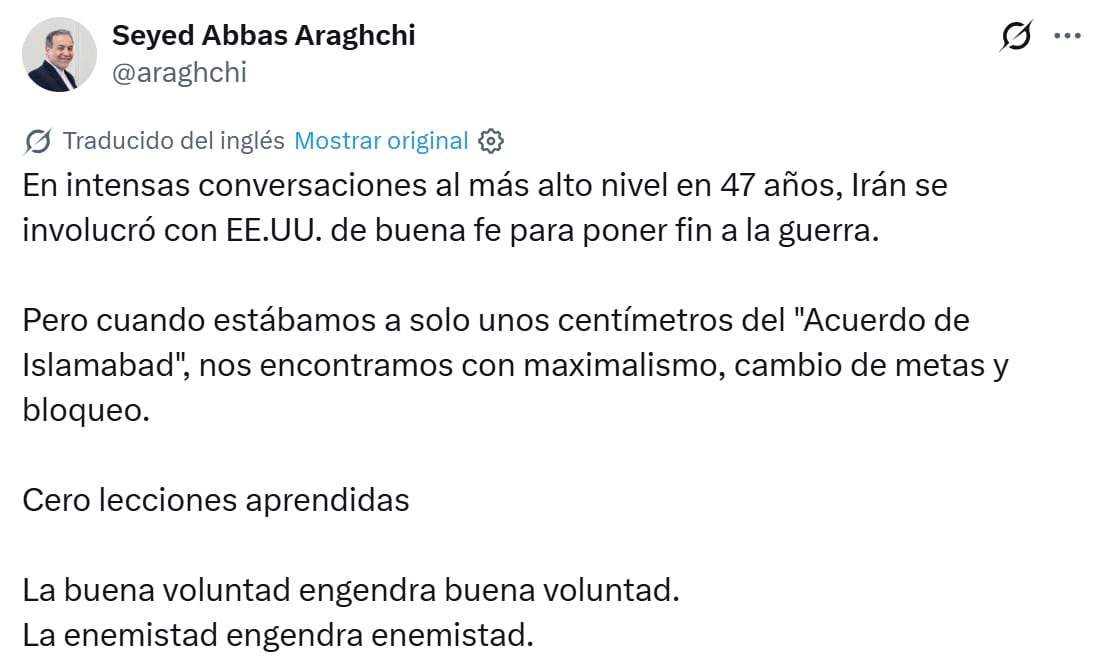 El posteo del canciller iraní