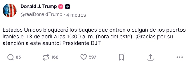 El mensaje de Donald Trump en Truth Social