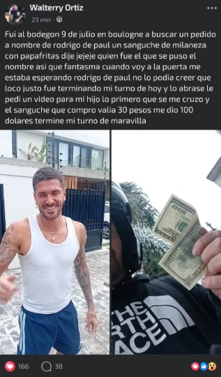 El repartidor nunca se imaginó que Rodrigo De Paul le abriría la puerta (Captura: Facebook/Walterry Ortiz)