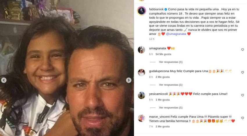 La emoción de Cristian “Ogro” Fabbiani por los 18 años de su hija Uma: “Sos mi primer amor”