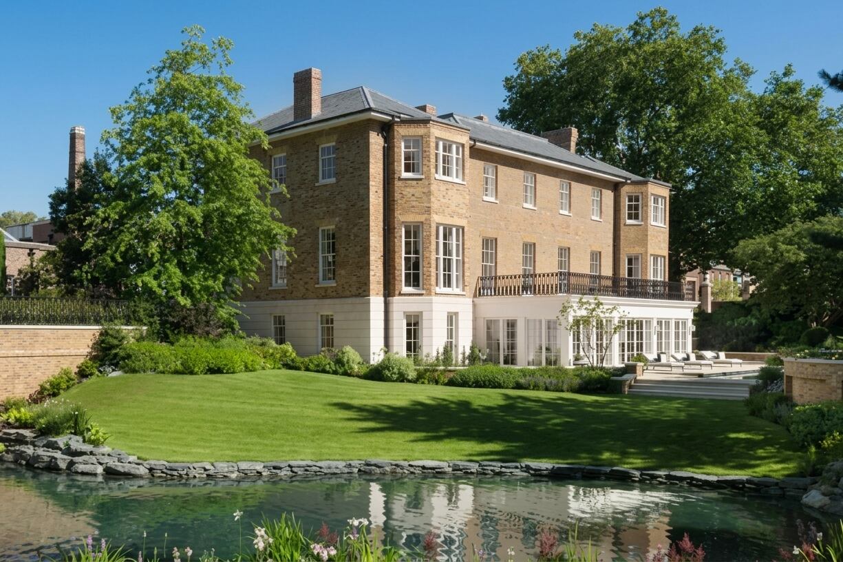 La mansión en Chelsea combina arquitectura clásica con un entorno natural diseñado: jardines de gran escala y un lago privado dentro de una de las zonas más exclusivas de Londres (Foto: TN)