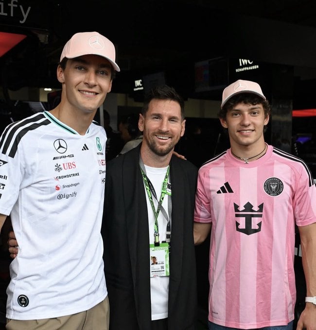 Messi junto a George Russell y Kimi Antonelli
