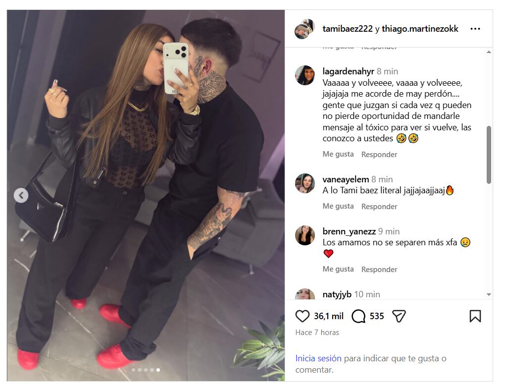 El posteo que subió Tamara Báez para contar que se reconcilió con su ex. (Foto: Instagram/tamibaez222)