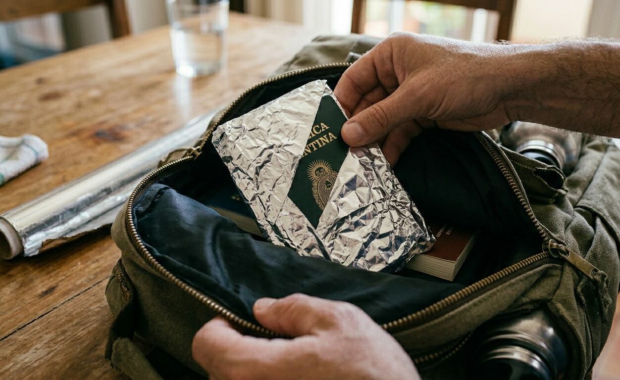 El papel aluminio protege el pasaporte. (Imagen ilustrativa IA Gemini)