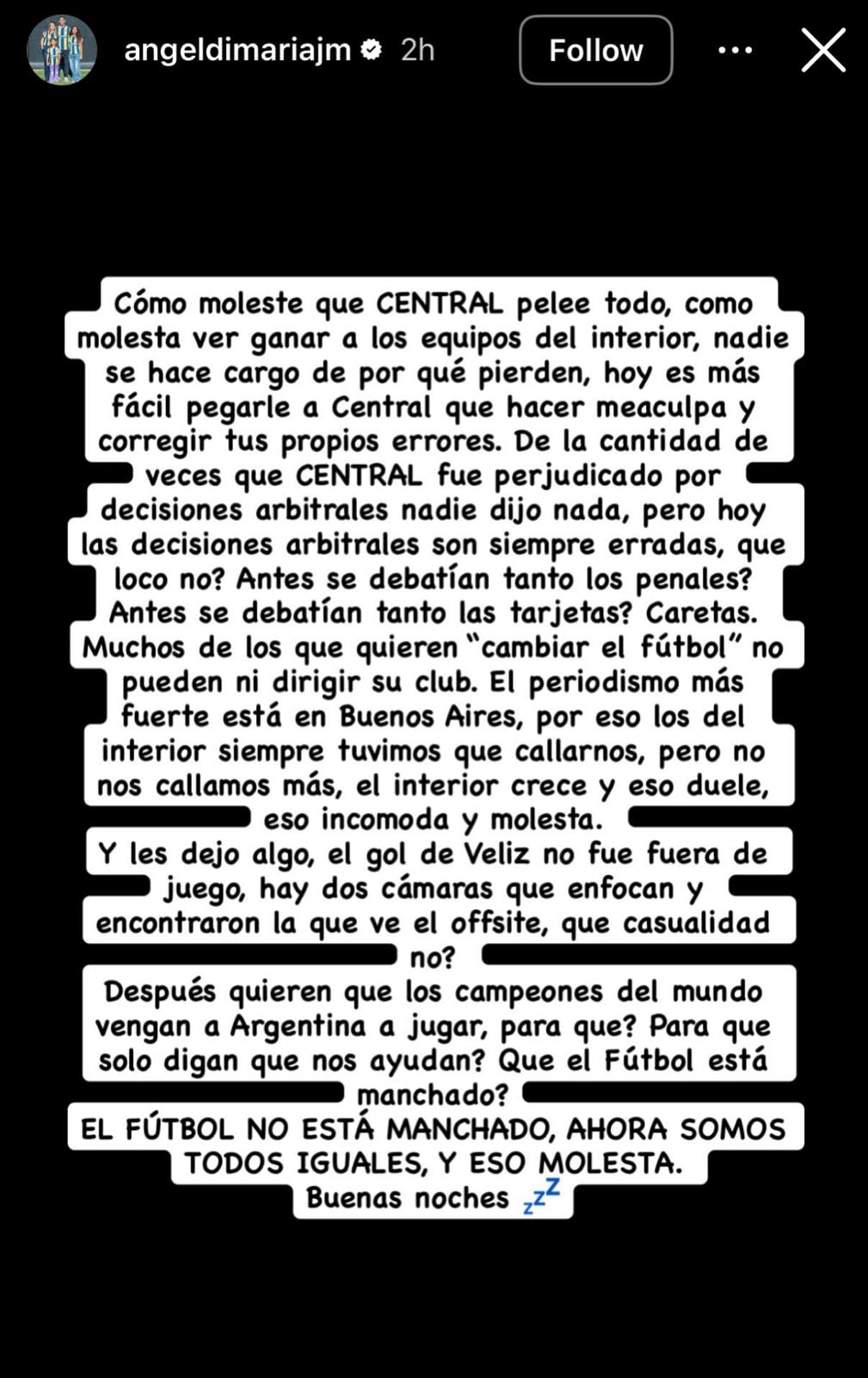 La historia que publicó Di María en Instagram