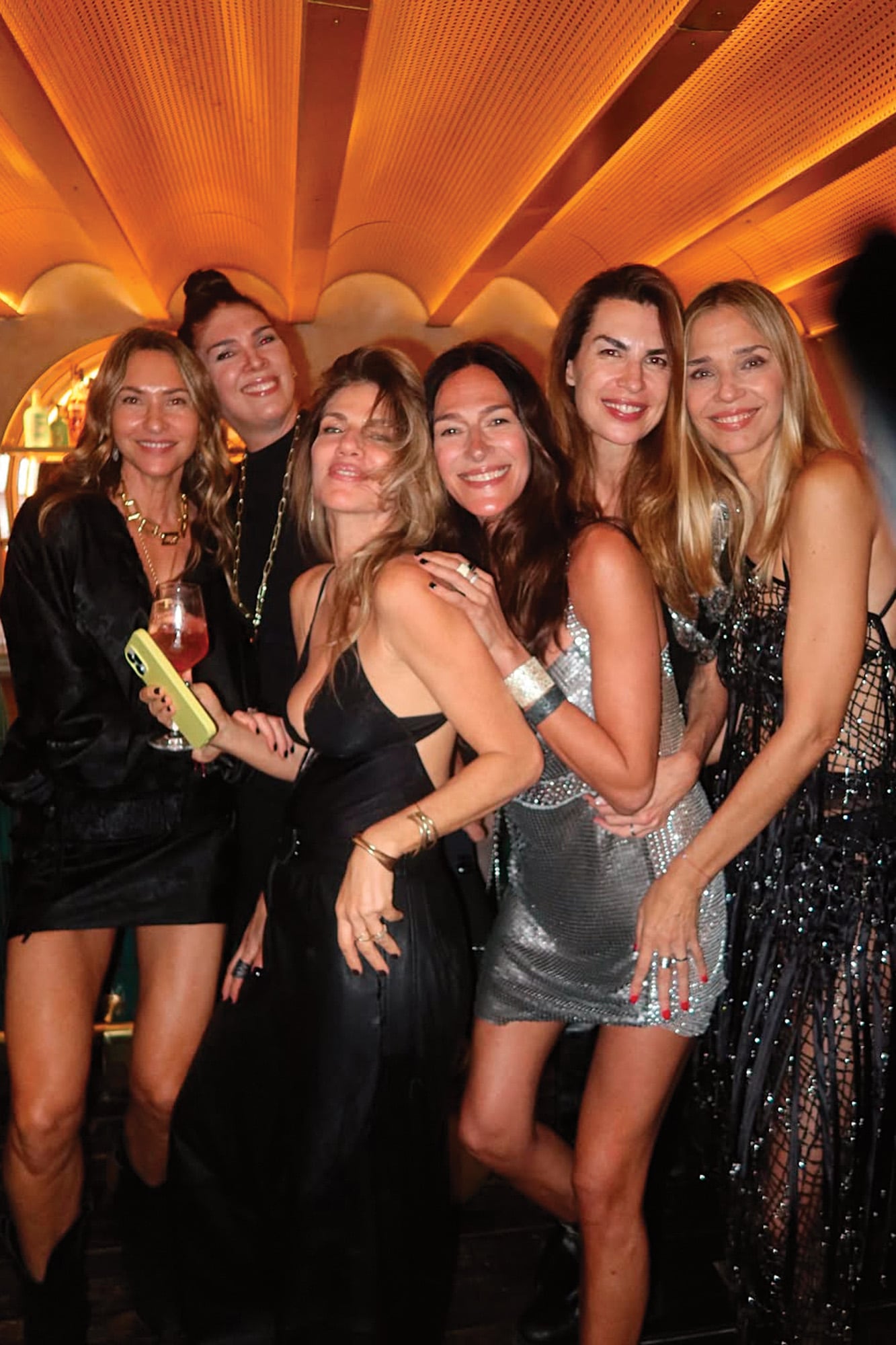 Las ex modelos Andrea Bursten, Gabriela Creciente, Natalia Graciano, Solange Cubillo y Lorena Ceriscioli rodean a la cumpleañera