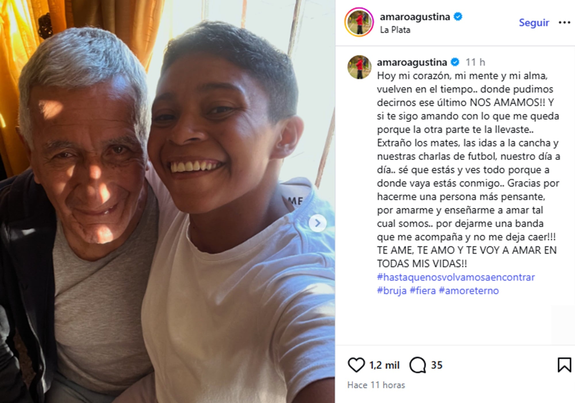 El sentido mensaje de Agustina Amaro para Juan Ramón Verón