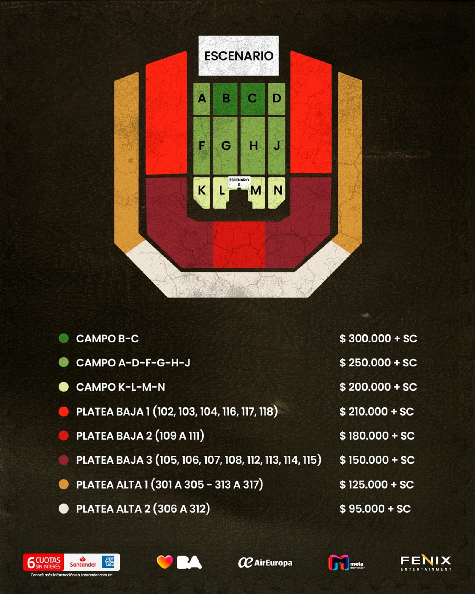 Los precios no tienen incluido el cargo por servicio, aunque este suele ser un porcentaje del valor de la entrada
