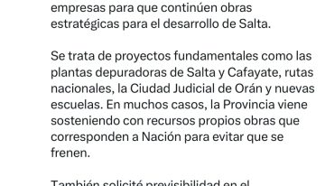 Sáenz insiste: el gobernador de Salta reclamó a Caputo por obras incumplidas y provisión de gas