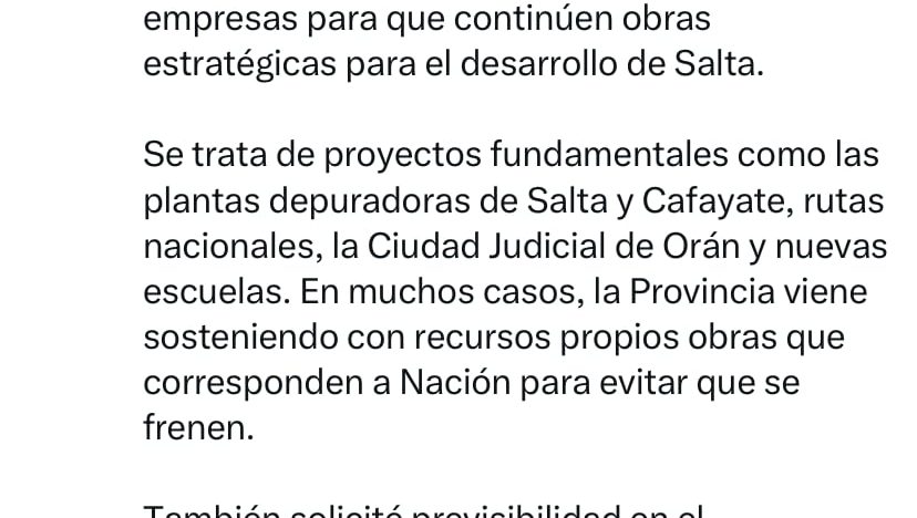 Sáenz insiste: el gobernador de Salta reclamó a Caputo por obras incumplidas y provisión de gas