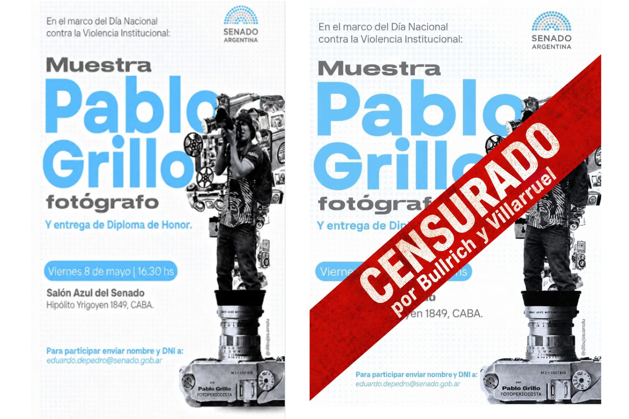 Censuran la muestra anunciada de Pablo Grillo que se realizaría este El 8 de mayo es el Día de la lucha contra la violencia institucional, en el Salón Azul del Congreso Nacional