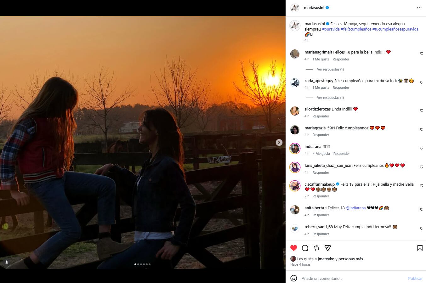 El postoe que María Susini le dedicó a su hija India. (Foto: Instagram /mariasusini)