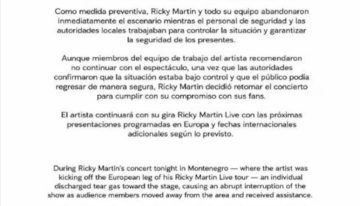 Tensión y caos en un show de Ricky Martin en Europa: arrojaron gas lacrimógeno y suspendieron el recital