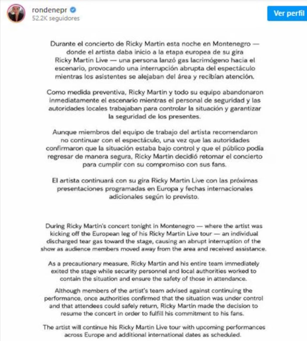La situación que ocurrió en Montenegro. (Fuente: Instagram/ronedepr)