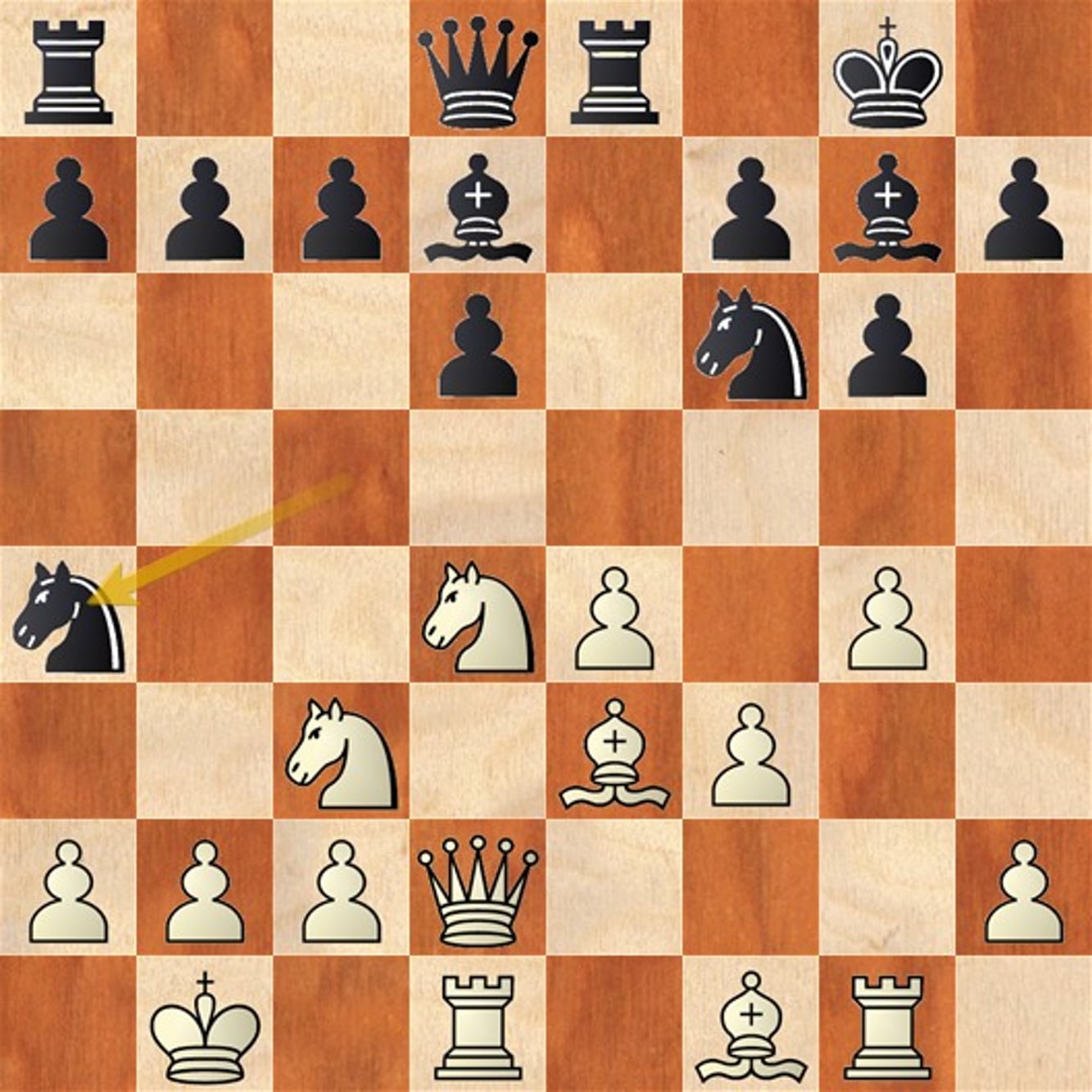 La posición al cabo de 13 movidas de Oro vs. Gerhard Lorscheid, en la fecha inaugural del Festival de Cerdeña; la partida terminó una victoria brillante del argentino sobre el alemán.