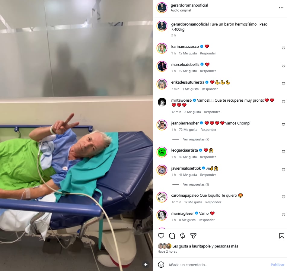 Gerardo Romano se grabó en la camilla de un centro médico. (Foto: Instagram /gerardoromanooficial)