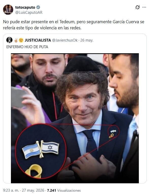 El ministro de Economía, Luis Caputo, publicó un irónico mensaje luego de las fuertes críticas de la Iglesia al Gobierno, mientras el Gobierno busca bajar la tensión. (Foto: captura X @LuisCaputoAR)