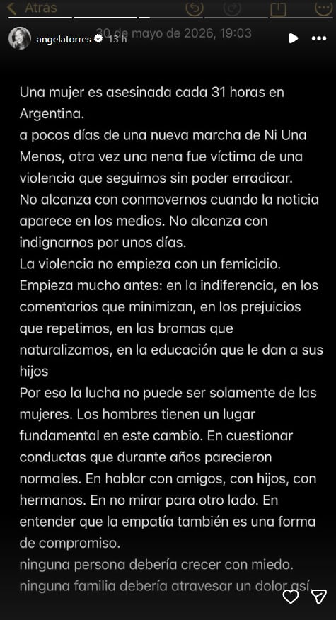 El texto que publicó Ángela Torres