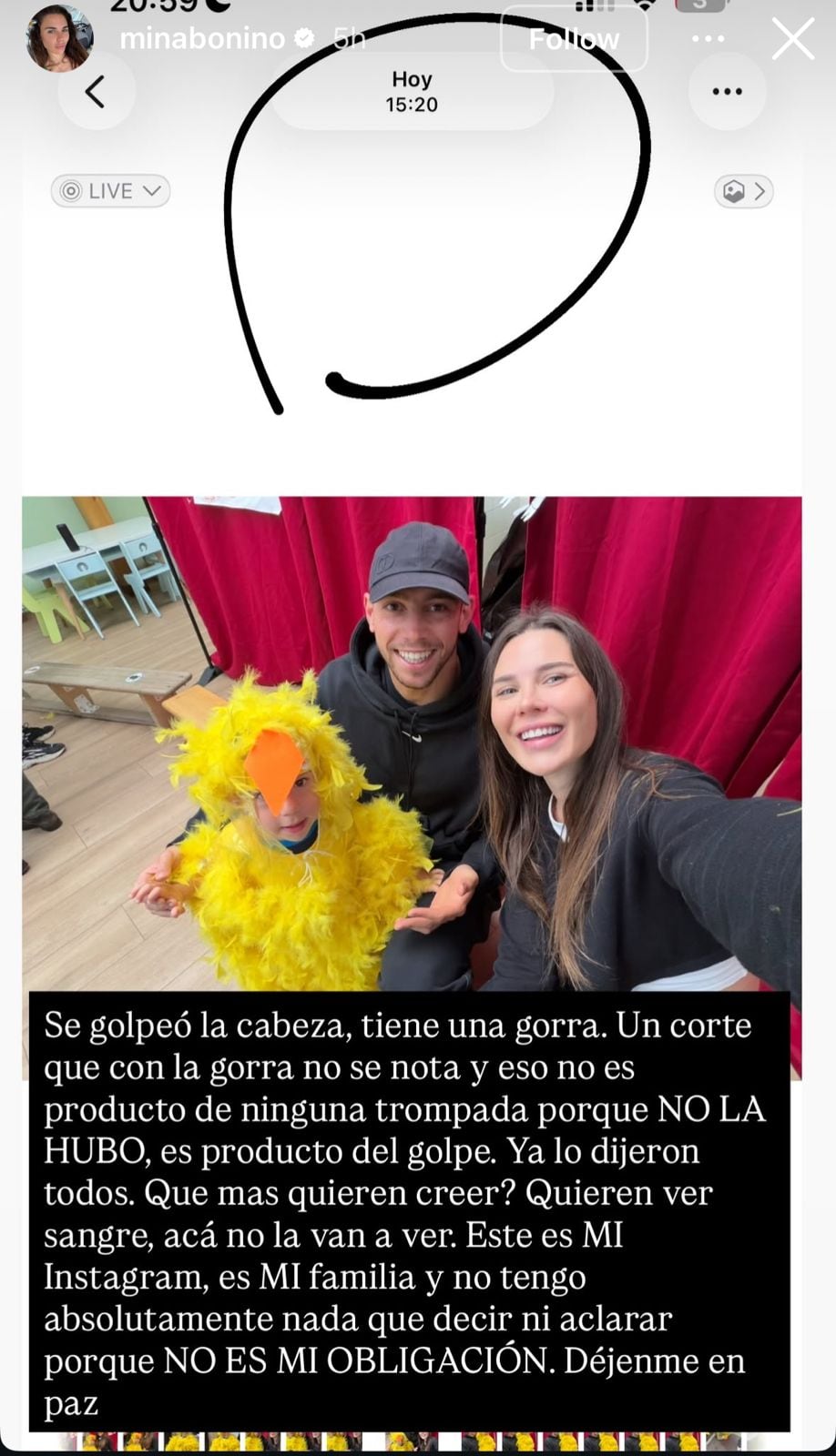 El posteo que realizó Bonino en Instagram