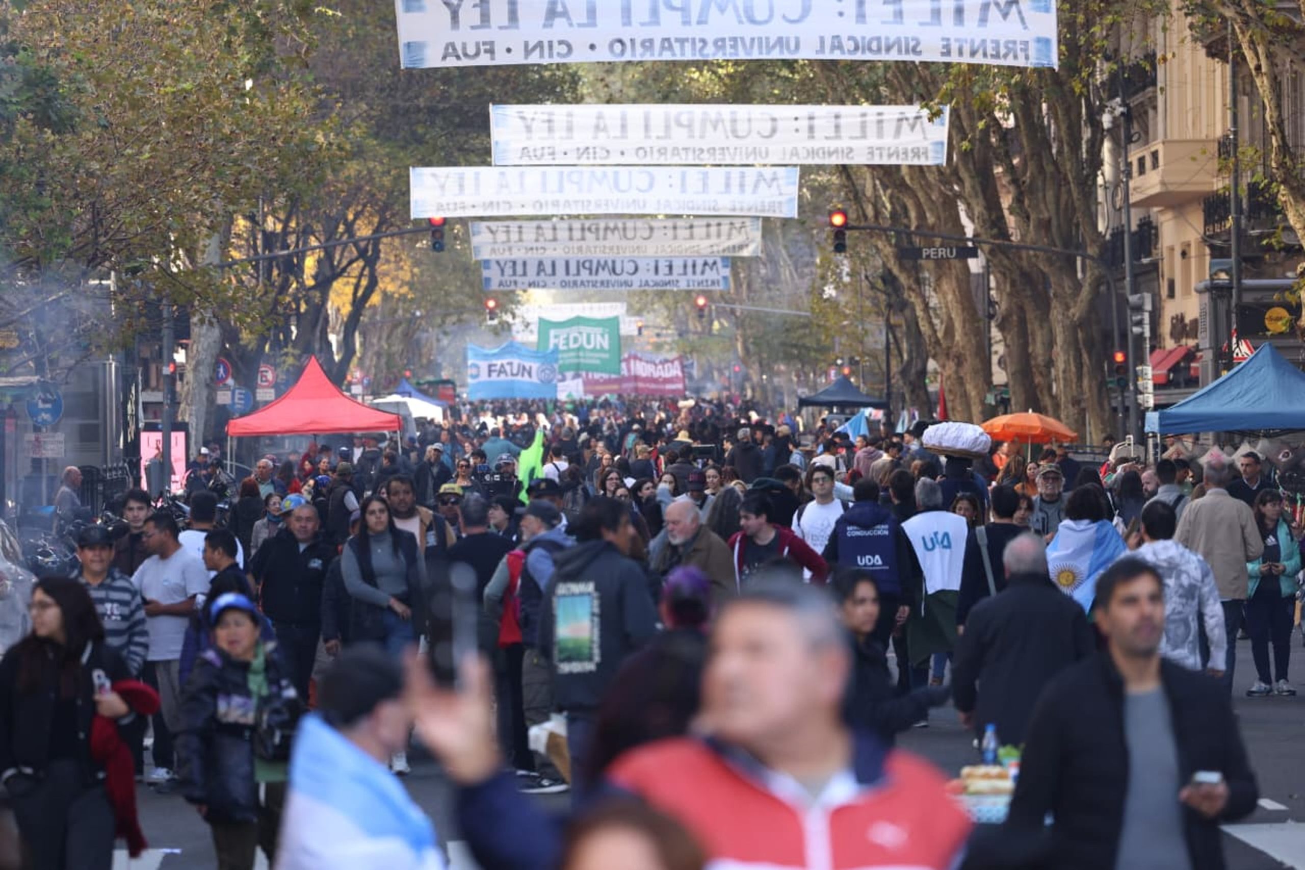Cuarta marcha federal por la educacion pública universitaria apunta a que la administración de Javier Milei cumpla la Ley de Financiamiento Universitario, que busca garantizar los fondos. Del Congreso a Plaza de Mayo