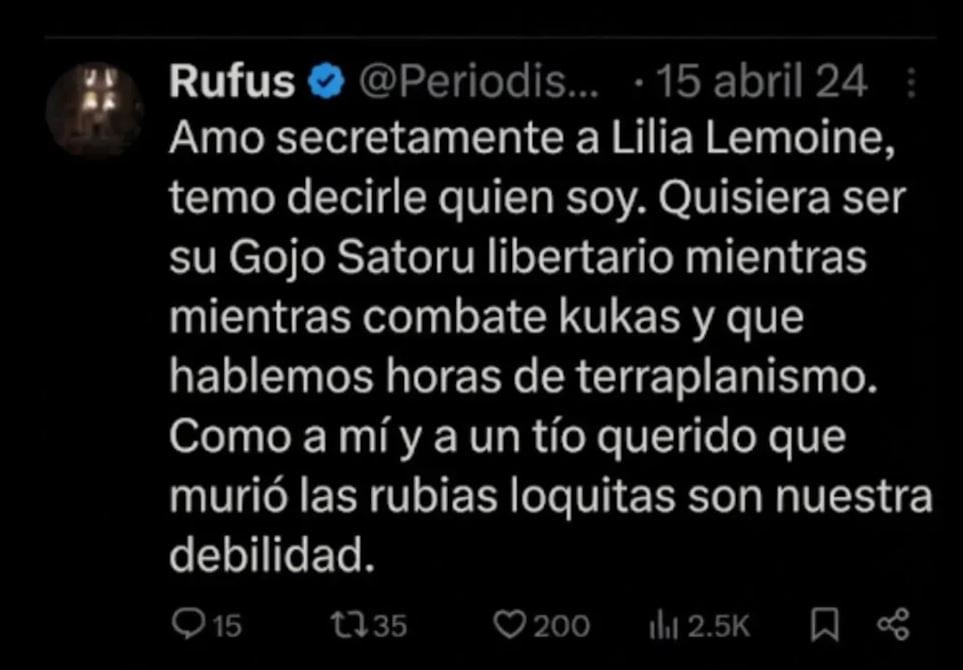 Un tuit de la cuenta Rufus sobre Lilia Lemoine
