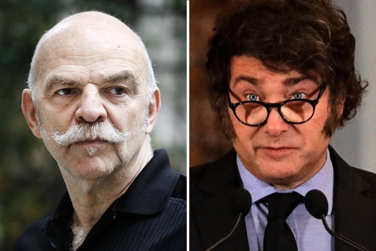El periodista y escritor Martín Caparrós junto al presidente Javier Milei