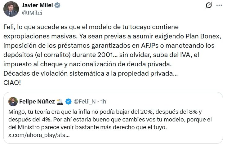 Milei y Caputo cruzaron a Domingo Cavallo tras sus críticas a la política económica del Gobierno