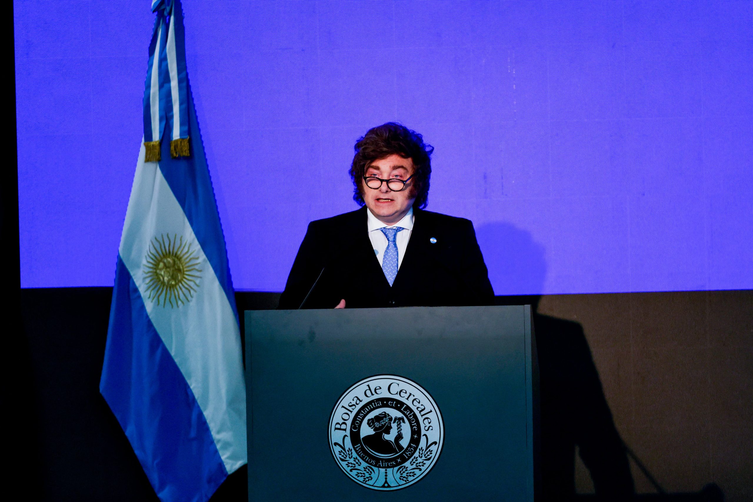 Javier Milei en la Bolsa de Cereales de Buenos Aires