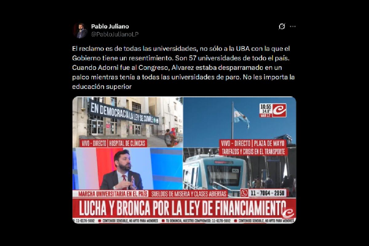 El posteo del diputado nacional Pablo Juliano